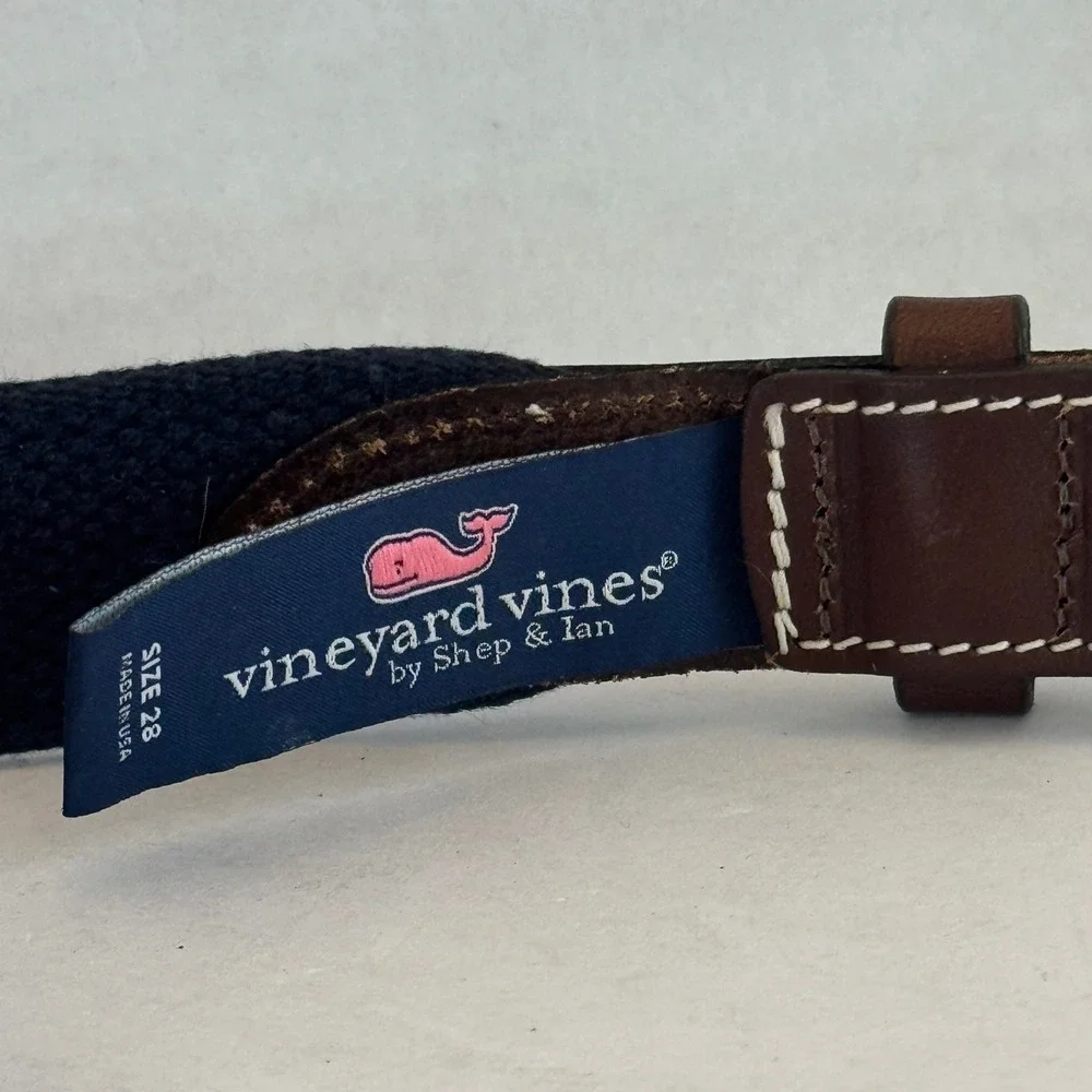 Vineyard Vines Belt Mens 28 Navy Blue Lacrosse Novelty Stick‎ Canvas Leather